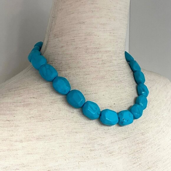 Sterling Silver 925 Southwest Style Chunky Beaded Dyed Turquoise Necklace 17.5" - Picture 3 of 16